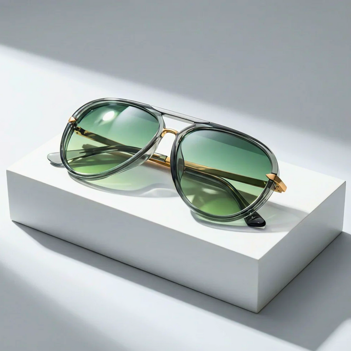 Modern double bridge aviator sunglasses, unisex design, durable metal frame, essential stylish eyewear.