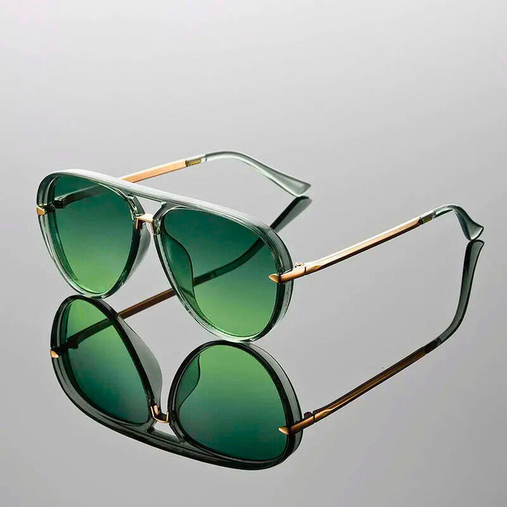 Sleek unisex aviator sunglasses, stylish double bridge design, premium metal frame, fashionable eyewear.