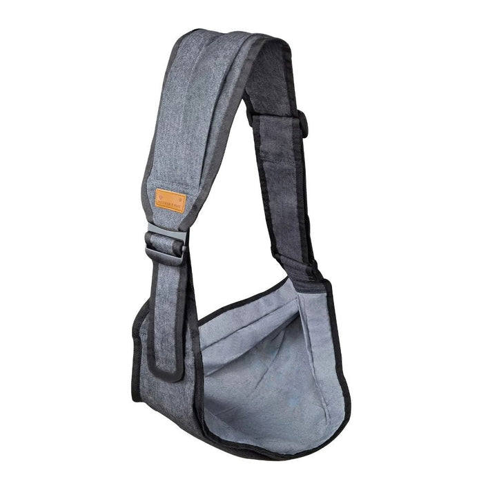 Hands-free baby carrier in a comfortable, all-season polyester wrap design for newborns and infants.