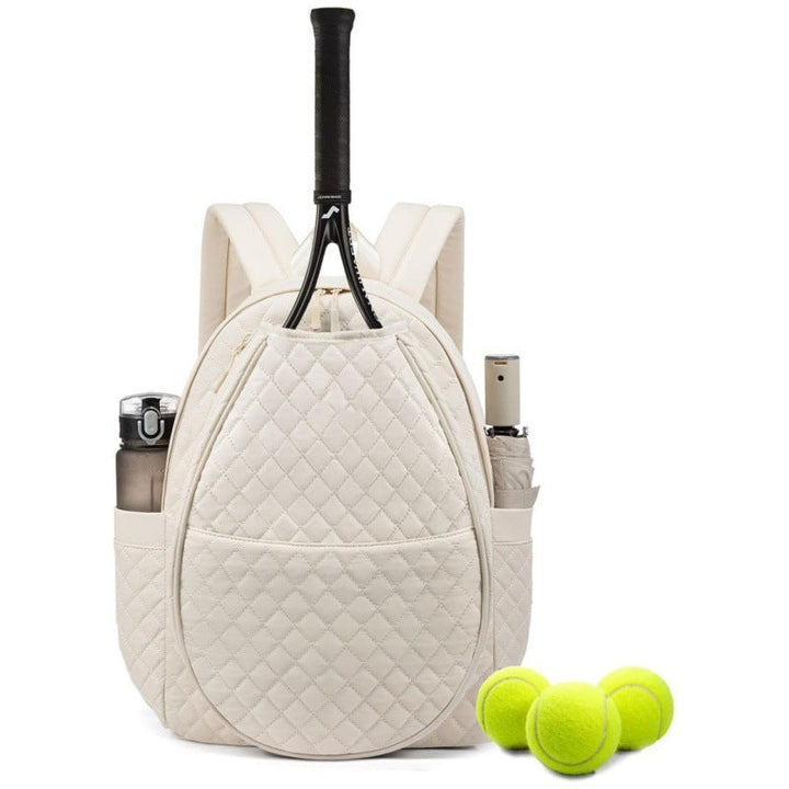 Modern black tennis racquet bag for players, featuring ergonomic design & temperature-controlled pockets.