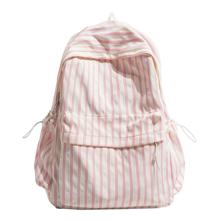 Unisex blue striped backpack with practical side pockets for school, travel, and daily casual use.