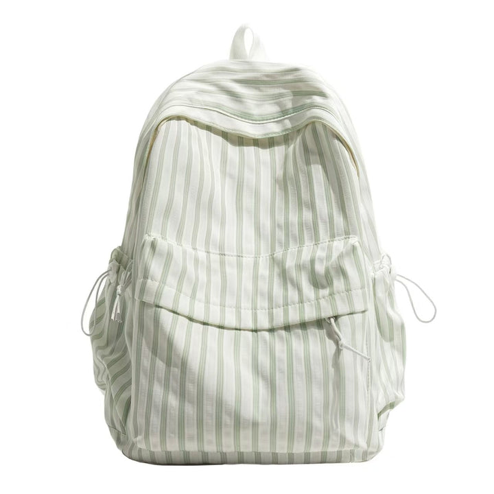 Durable & lightweight khaki striped unisex backpack with convenient side pockets, perfect for daily casual travel.