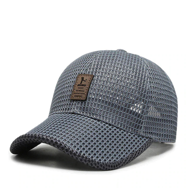 Adjustable unisex summer cap with mesh panels for breathability, ideal for travel, hiking, and casual use.