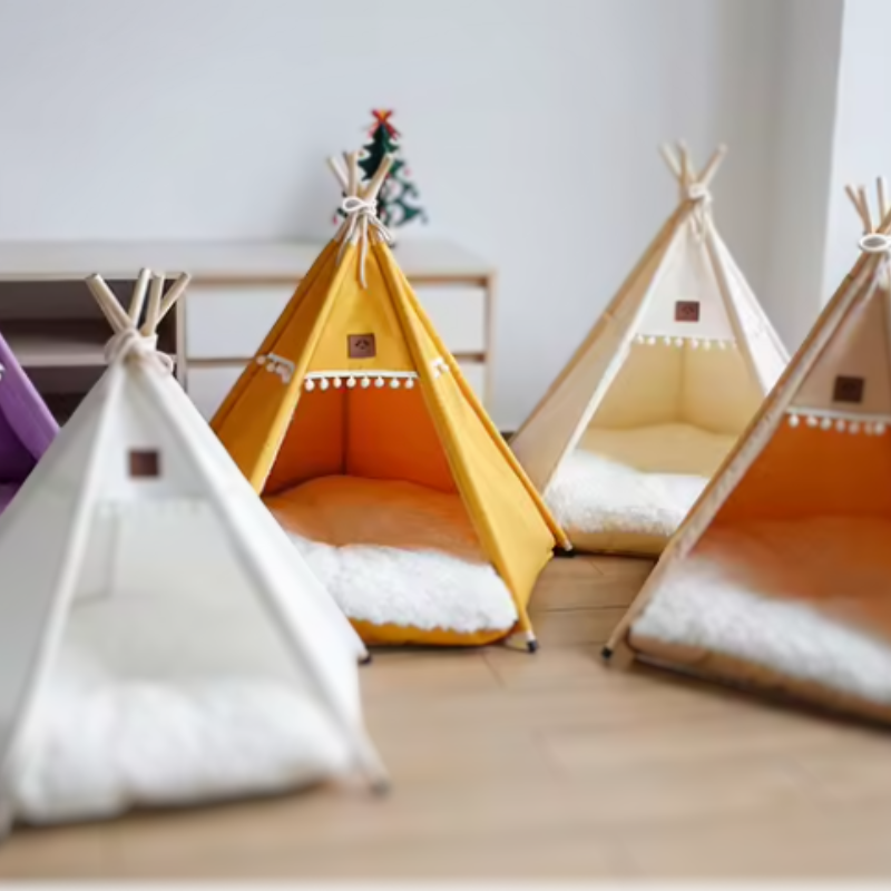 Unisex canvas pet teepee tent offering a cozy and portable haven for dogs and cats.