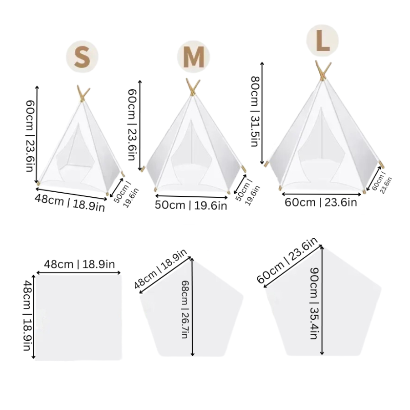 Adorable canvas pet teepee tent, perfect as a dog tent or cat house for indoor play.