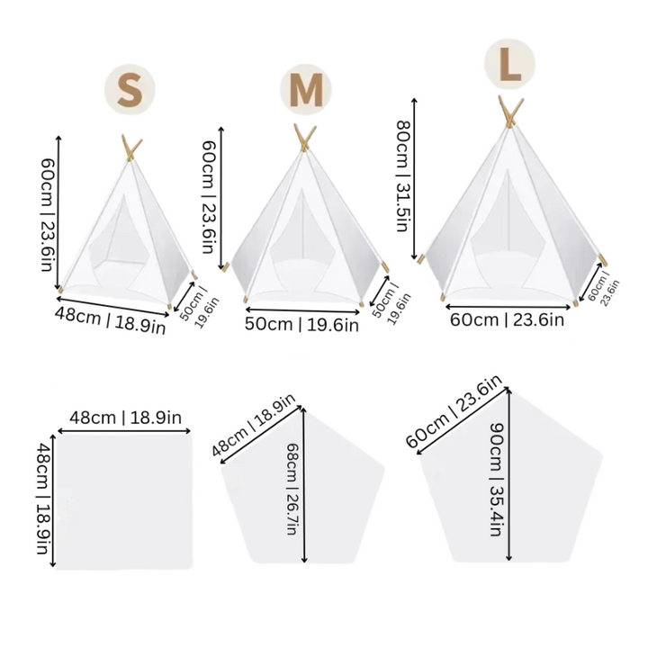 Adorable canvas pet teepee tent, perfect as a dog tent or cat house for indoor play.