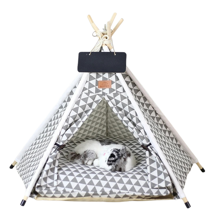 Easy to assemble canvas pet teepee, a comfortable and secure den for pets.