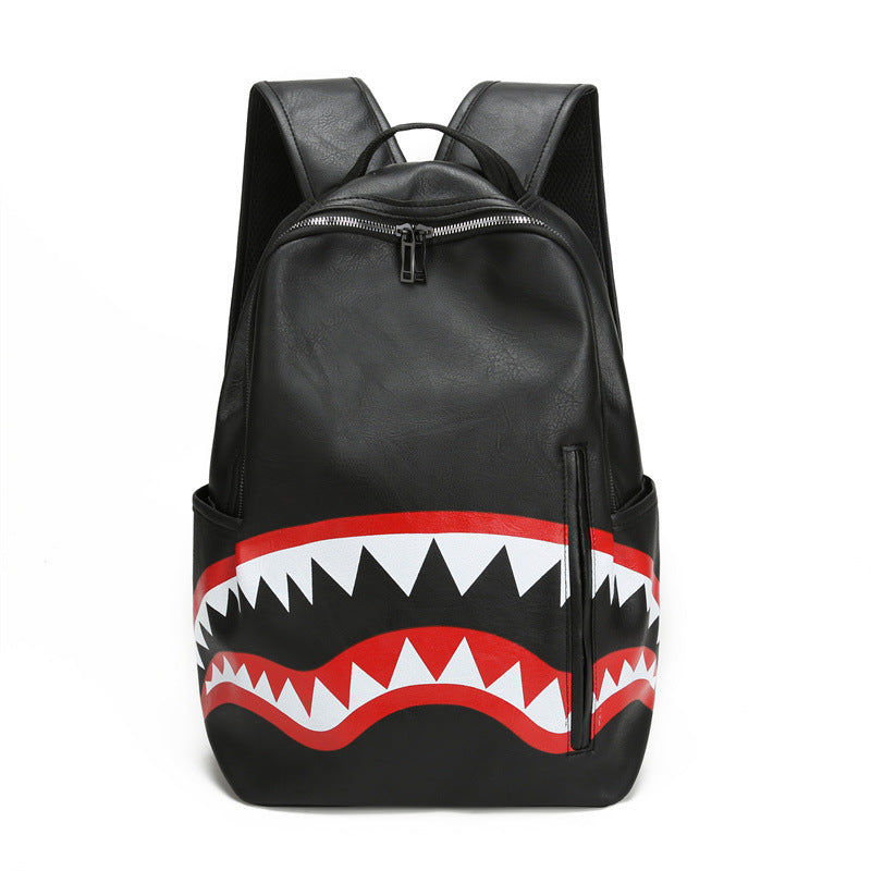 Unique shark-graphic backpack, a stylish unisex statement piece for school, travel, and casual urban wear.