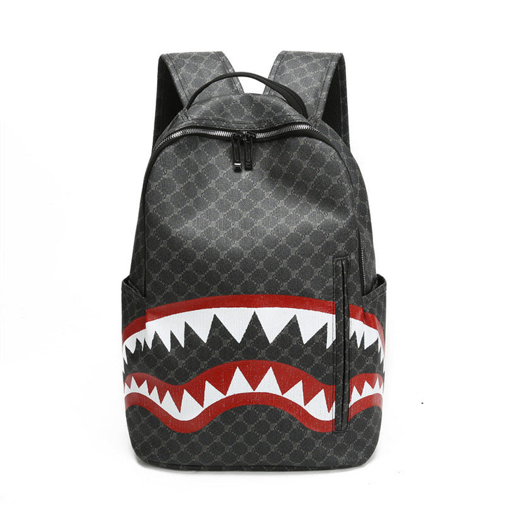 Stylish unisex urban daypack featuring a cool, eye-catching shark graphic, ideal for school or casual travel.