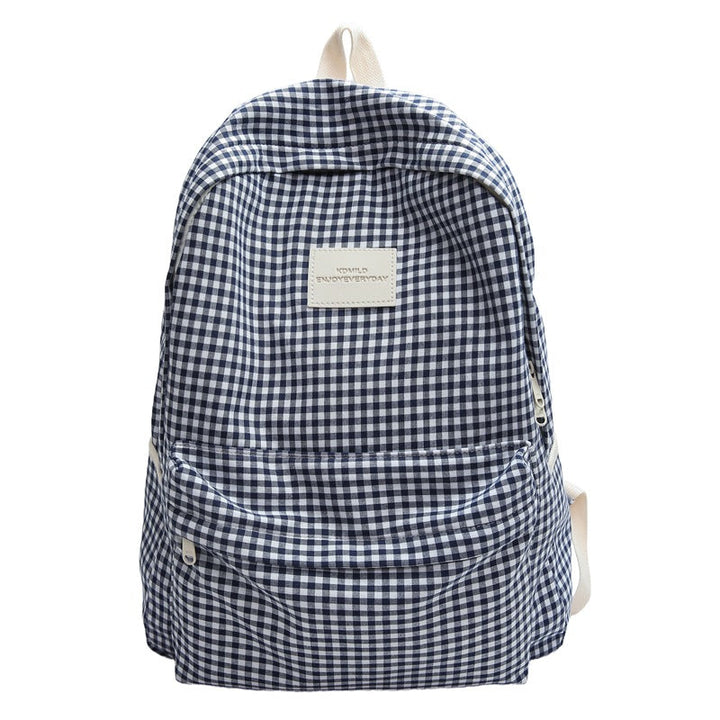 Unisex checked canvas school backpack, perfect for college, everyday use & travel. Durable daypack.