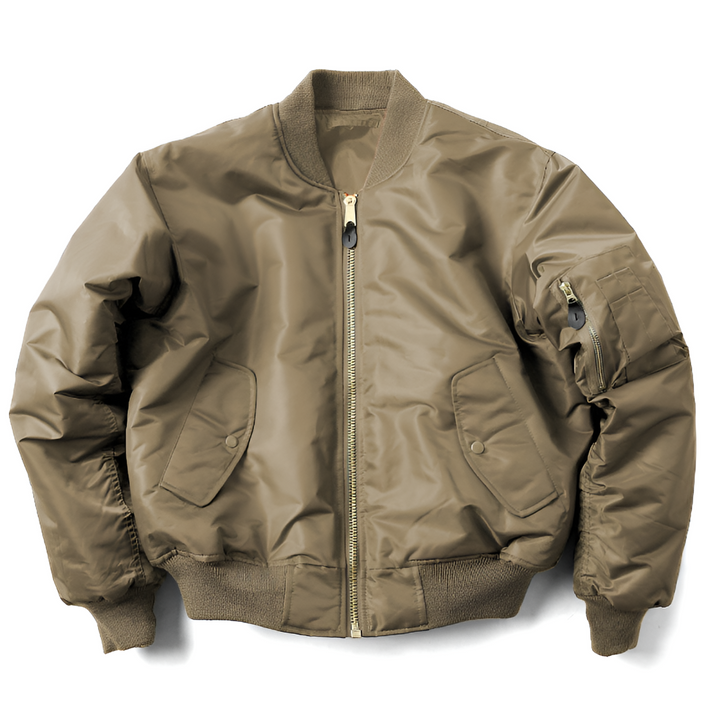 Front view of a unisex bomber jacket, a versatile outerwear piece for casual wear.