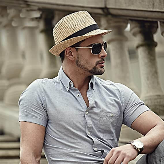 Lightweight trilby summer hat for beach, travel, or outdoor activities. Classic unisex fedora style.