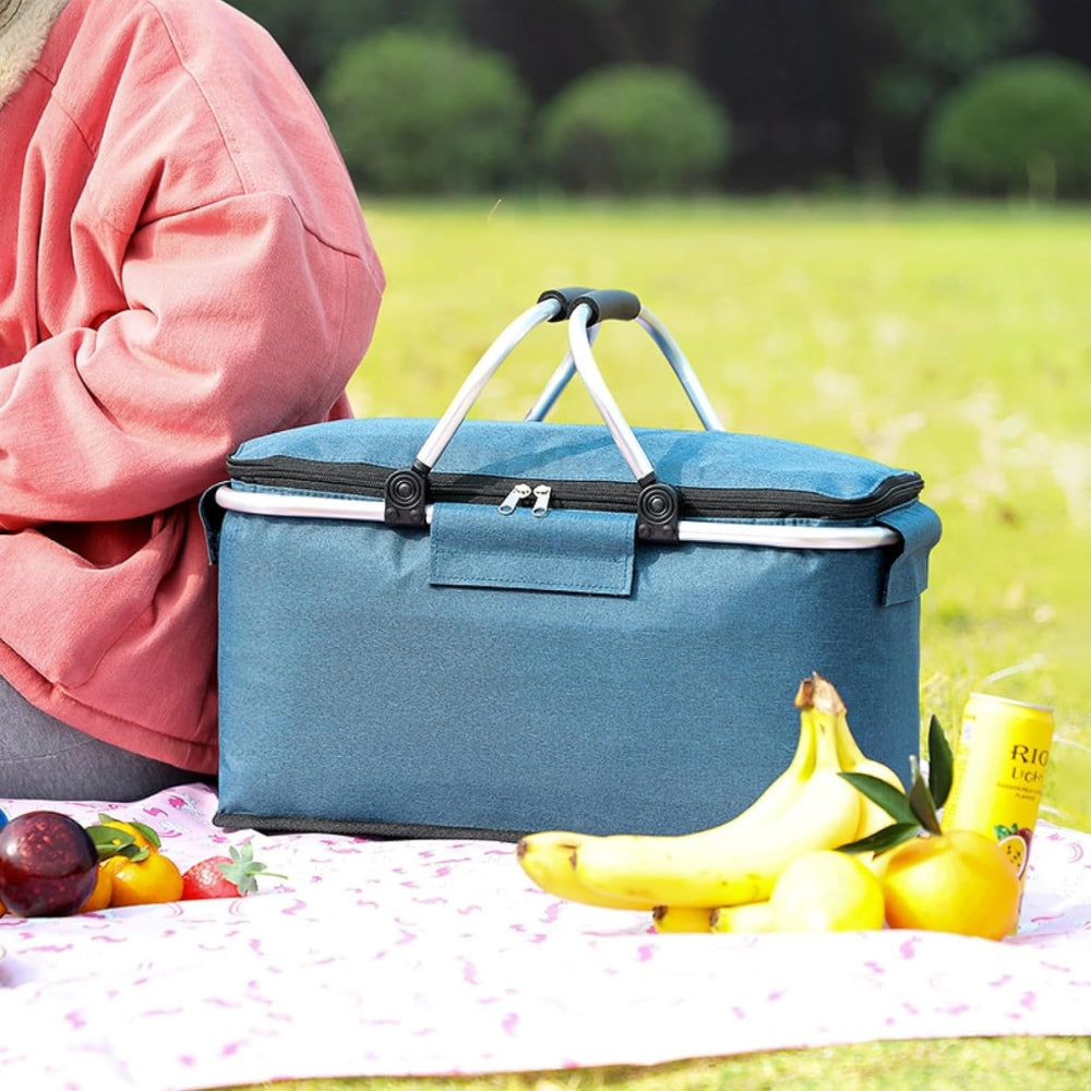 Large capacity collapsible cooler basket with durable fabric & sturdy aluminum frame.