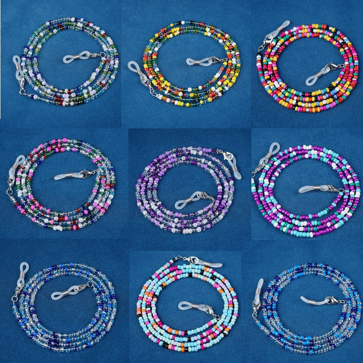 Unisex colorful beaded eyewear chain for stylish eyeglasses & sunglasses protection.