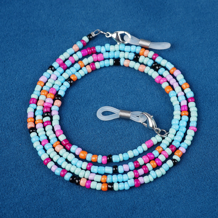 Eye-catching beaded eyeglass holder, a vibrant accessory for your favorite shades.