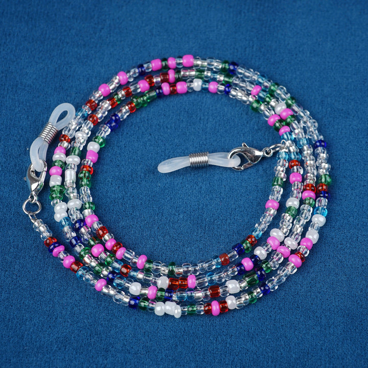 Trendy beaded eyewear accessory: a brightly colored chain for ultimate glasses protection.