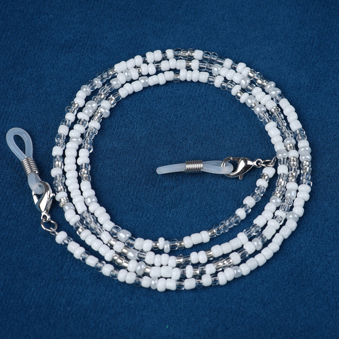 Artistic colorful beaded chain for eyeglasses, adding a stylish touch to your look.