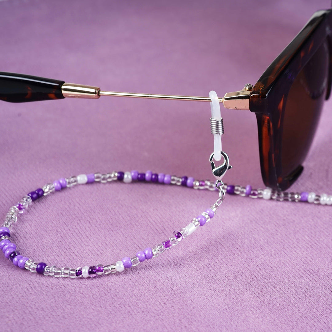 Stylish multi-color beaded chain for eyeglasses, keeps them safe & accessible.