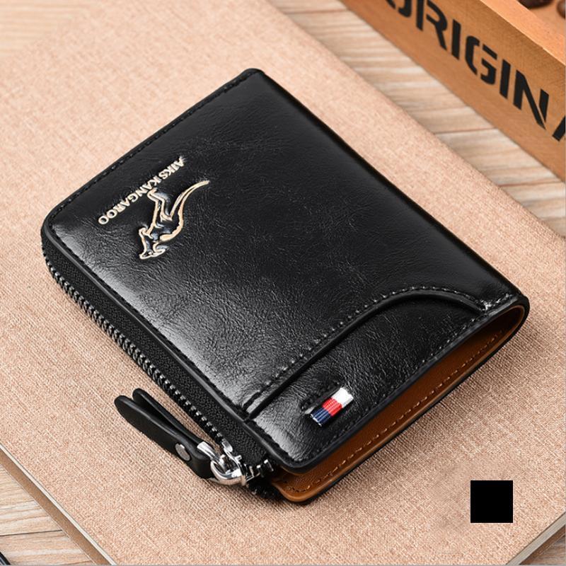 Khaki PU leather compact security wallet with RFID protection & snap closure. Ideal card holder.