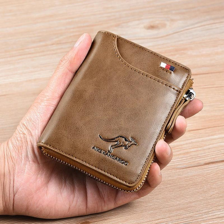 Black compact RFID wallet, PU leather card holder with snap closure for organized, secure daily essentials.