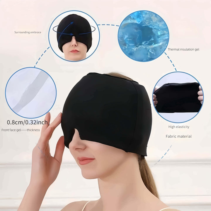 Therapeutic gel headband for fever relief, reducing fatigue and discomfort.