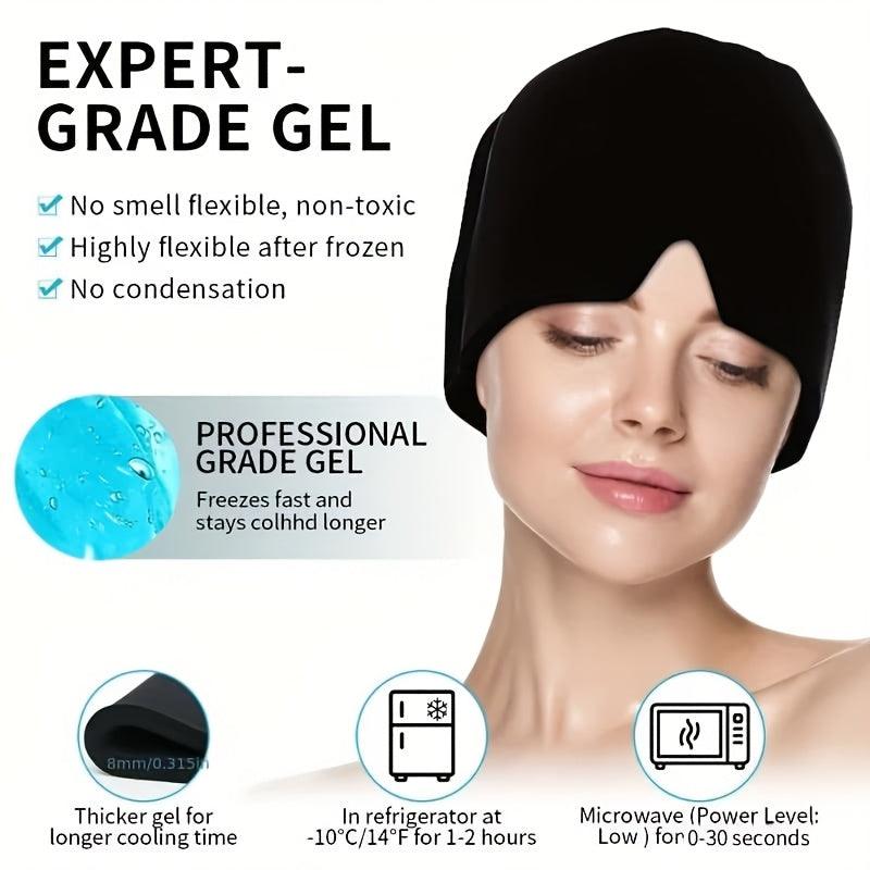 Wellness cooling hat for migraine, promoting relaxation and stress relief.