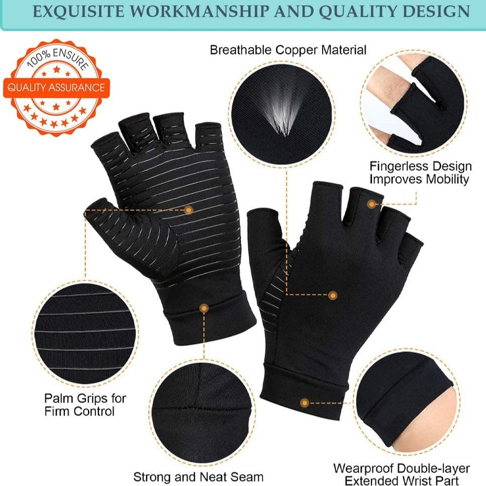 Effective copper compression gloves relieve hand & finger joint pain, ideal for arthritis sufferers.