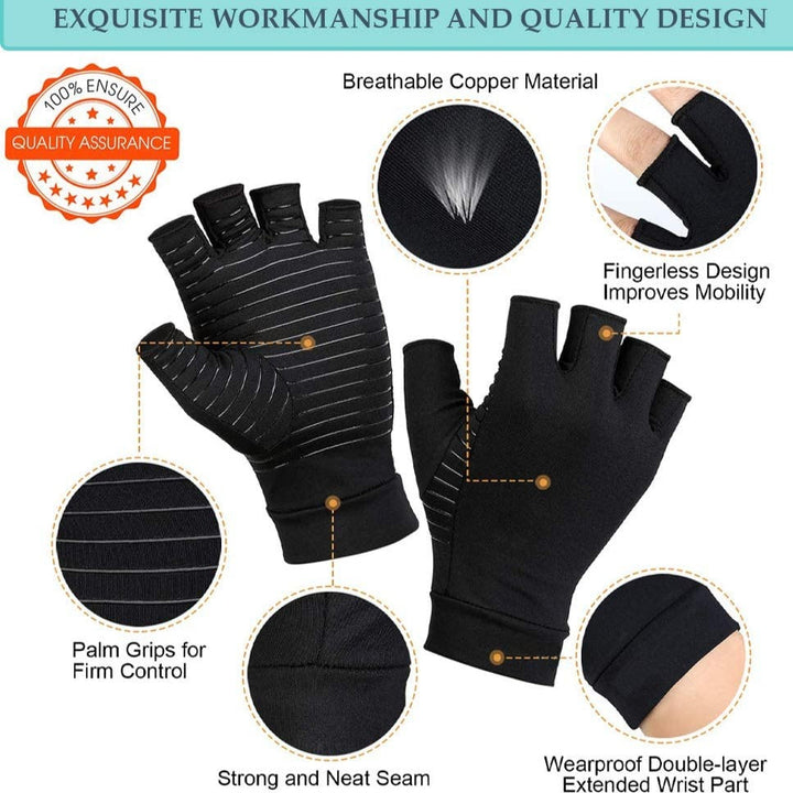 Effective copper compression gloves relieve hand & finger joint pain, ideal for arthritis sufferers.