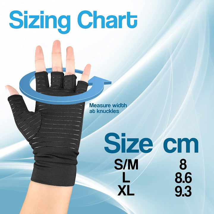 Therapeutic copper compression gloves reduce hand swelling & improve circulation for arthritis.