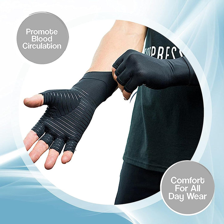 Ergonomic copper compression gloves for active individuals seeking arthritis hand pain relief.