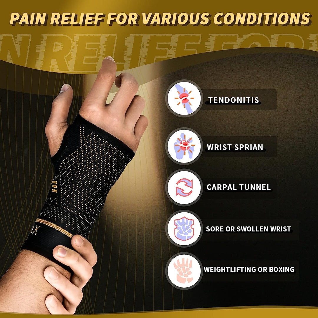 Copper-infused wrist hand support, ideal for active lifestyle, compression, arthritis & carpal tunnel.