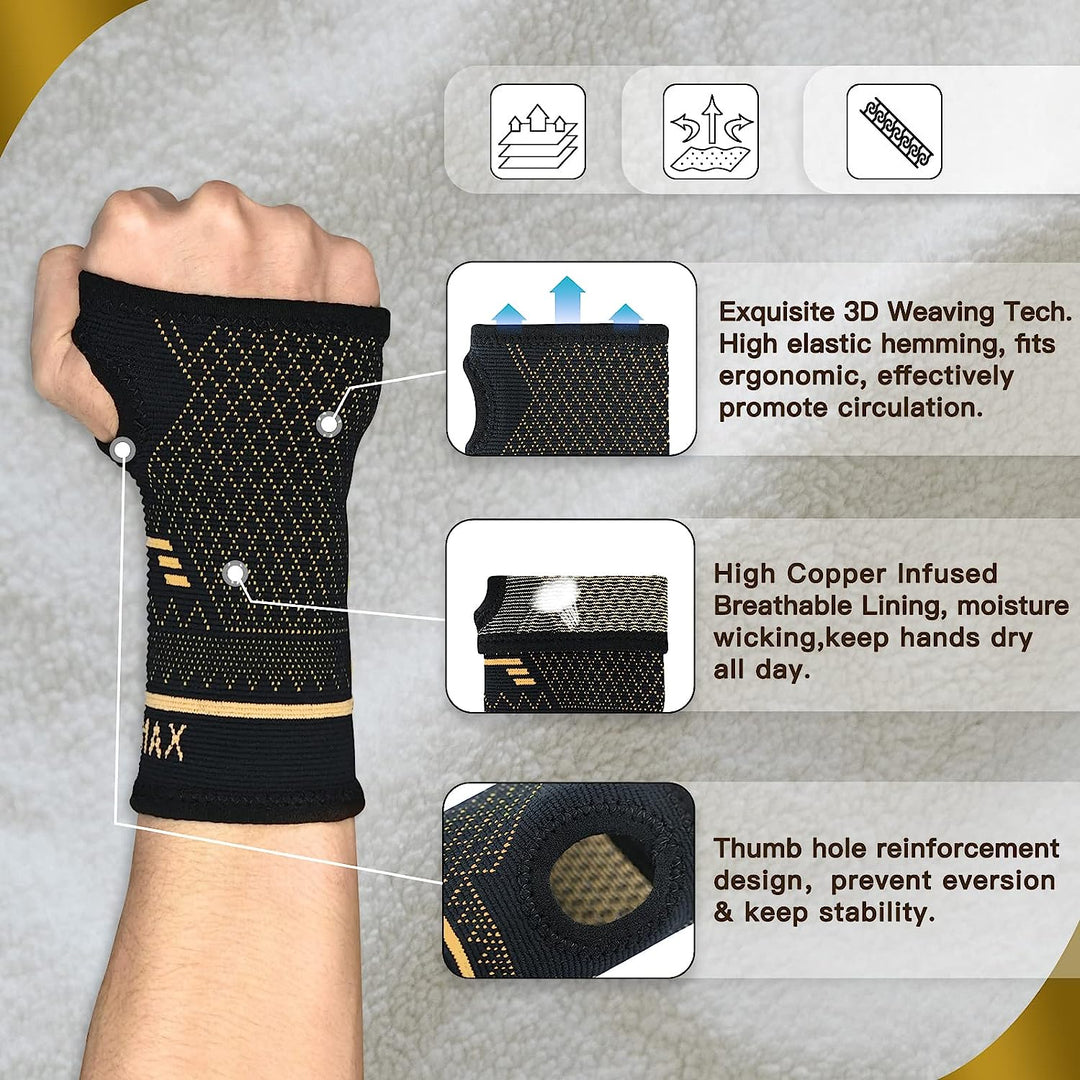 Wellness copper wrist hand brace for men & women, offering comprehensive joint support & pain relief.
