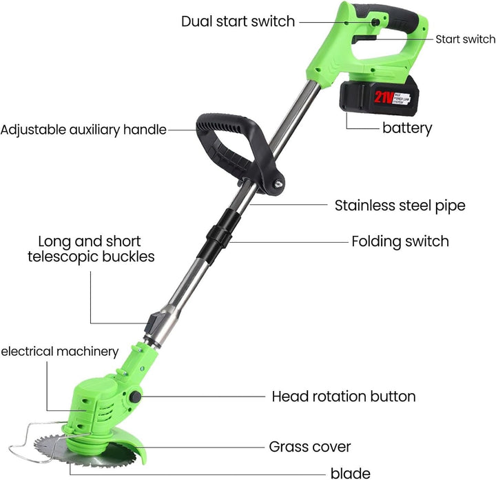 Portable 24V lawn trimmer, cordless design for easy yard care. Ergonomic grip ensures comfortable, efficient weed eating.