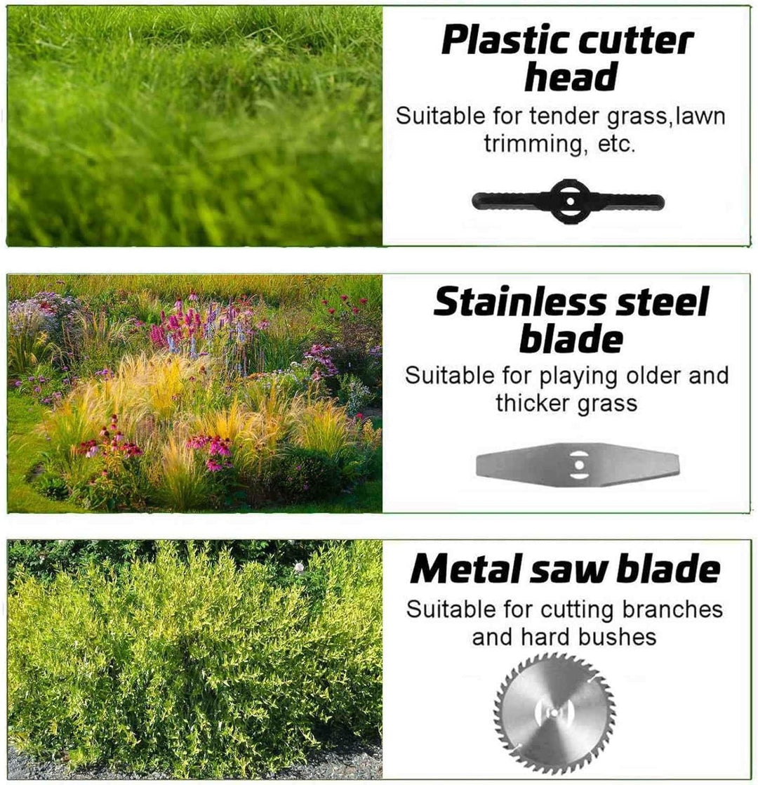 Detailed view of the cordless 24V lawn trimmer's ergonomic grip and control panel, ideal for garden and DIY tasks.