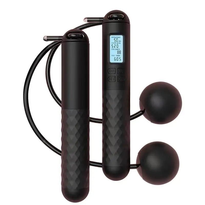 Cordless weighted jump rope set, ready for an invigorating cardio & calorie burn session.
