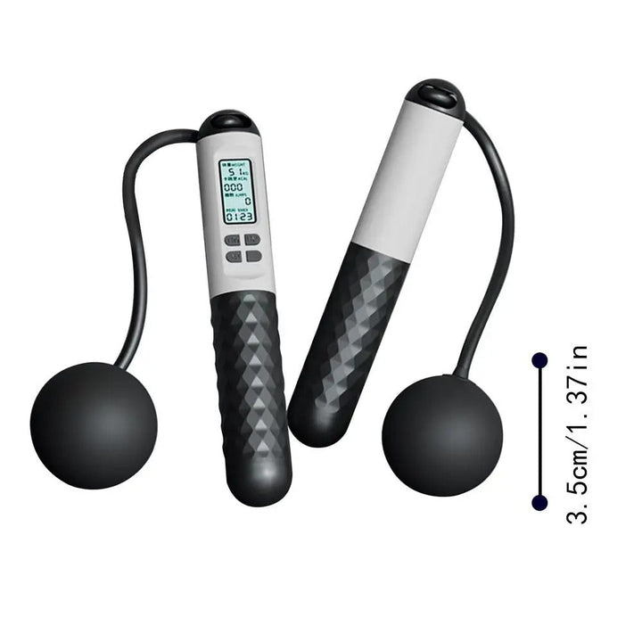 Essential home gym cardio equipment: weighted cordless jump rope with advanced digital counter.