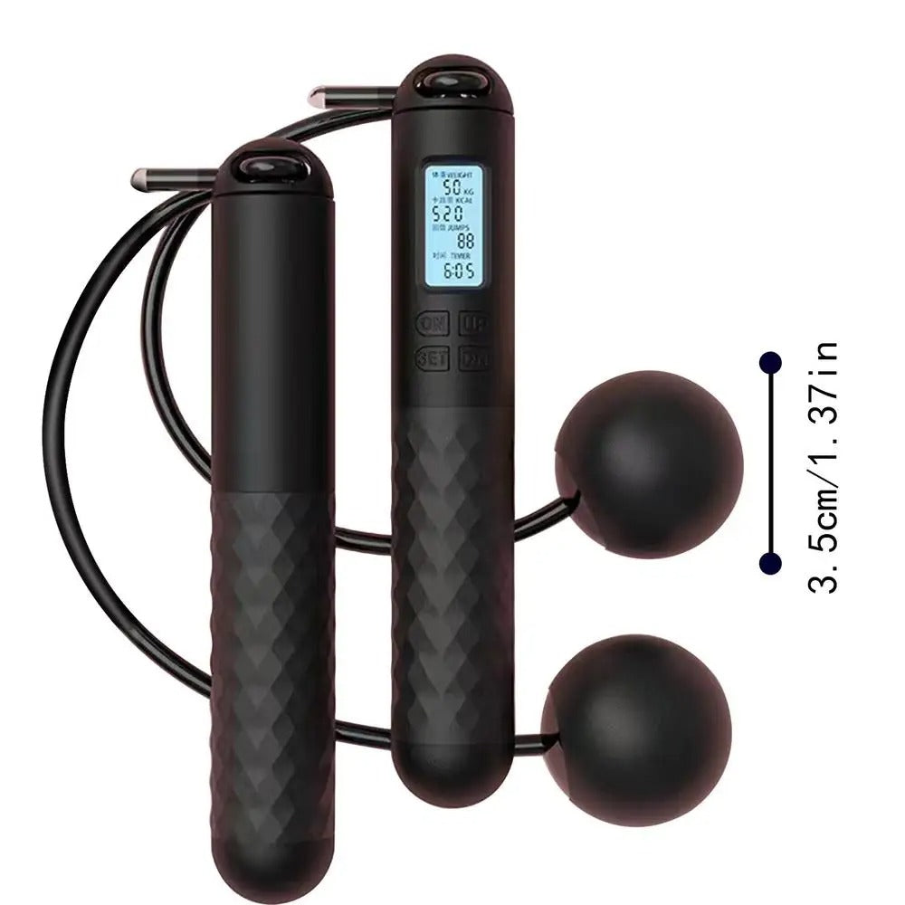 Close-up of the weighted balls and cordless design of the innovative jump rope.