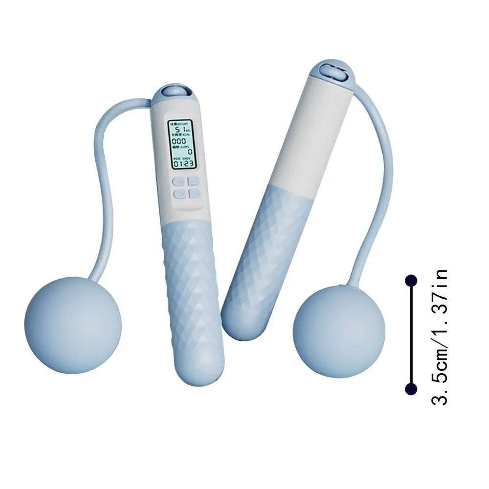 Digital display of the weighted jump rope, showing jump count and calorie expenditure.