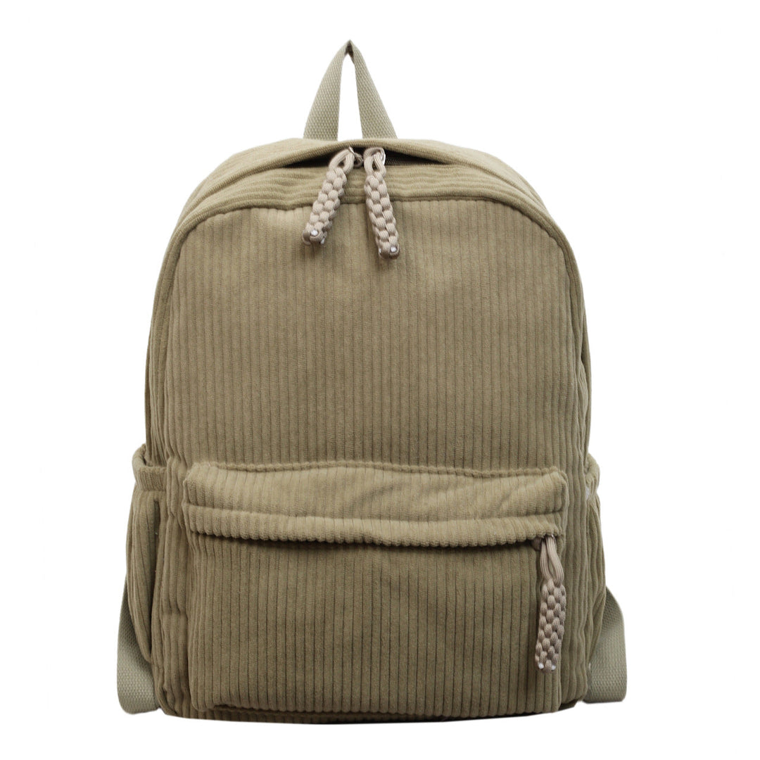 Unisex corduroy textured school backpack for daily use, a versatile student bag for everyday carry.