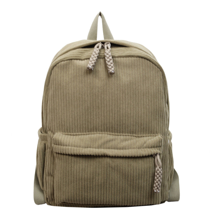 Unisex corduroy textured school backpack for daily use, a versatile student bag for everyday carry.