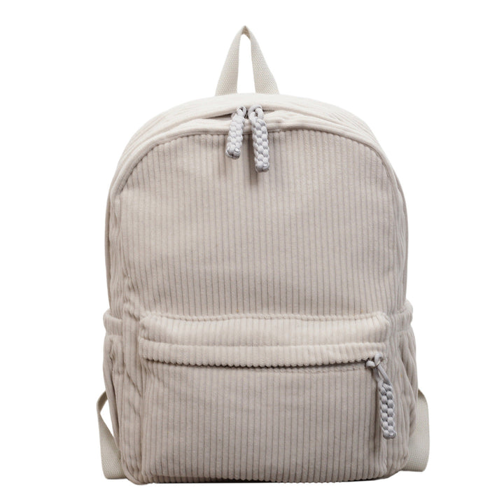 Yellow corduroy daily use backpack, a fashionable and versatile school bag for students.