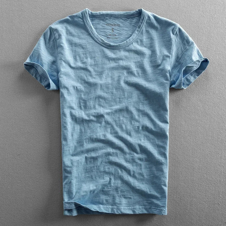 Close-up of a soft unisex crew neck t-shirt, highlighting the short sleeve design and quality fabric.