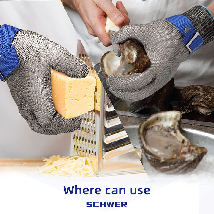 Versatile unisex cut-resistant glove for kitchen safety, food prep, meat processing, and oyster shucking.