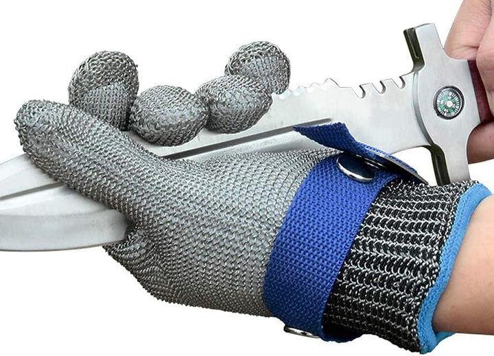 Durable cut-resistant kitchen glove, stainless steel for ultimate food prep safety & meat processing.