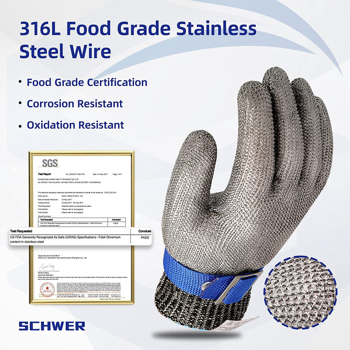 Cut-resistant glove for safe oyster shucking, meat carving, and general kitchen food prep.