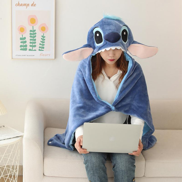 Unisex Disney Stitch wearable hoodie blanket, perfect for cozy comfort & Lilo and Stitch fans.