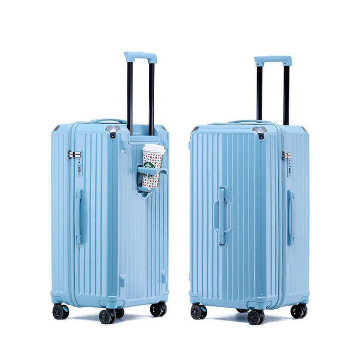 Efficient travel luggage: Durable unisex bag with spinner wheels & handy beverage holder for long journeys.