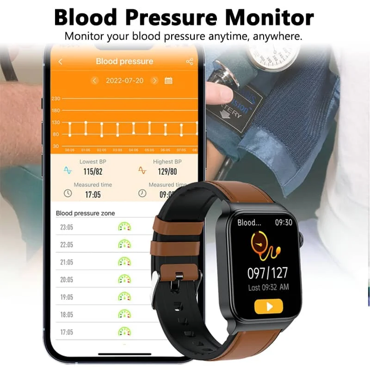 Modern unisex wearable tech ECG watch, smart notifications, activity tracker. Sleek design.