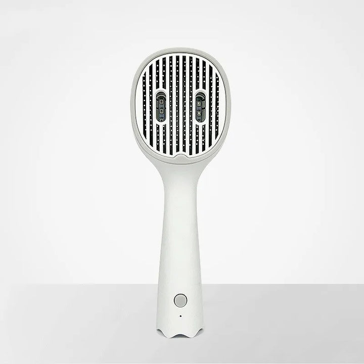 Heated electric hair straightener brush, giving sleek, smooth hair in minutes. Unisex styling.