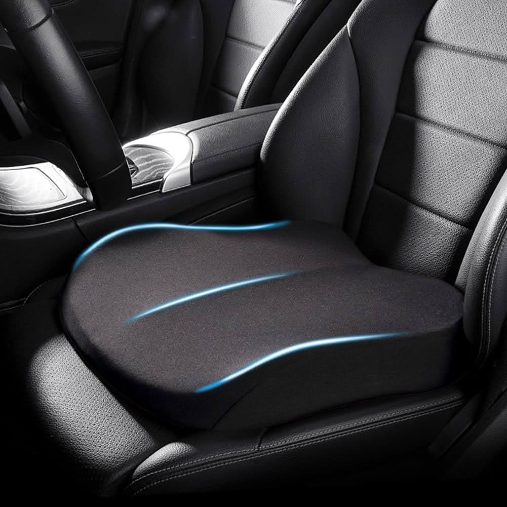 Unisex ergonomic memory foam seat cushion for enhanced comfort in cars & office chairs, improving posture.